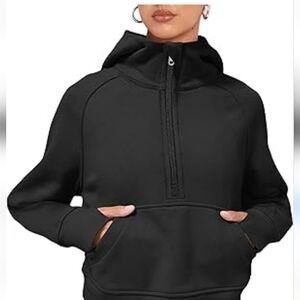LASLULU Women's 1/2 Zip Fleece Lined Crop Hoodie